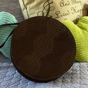 Vintage brown round leather shoulder bag. Handmade.